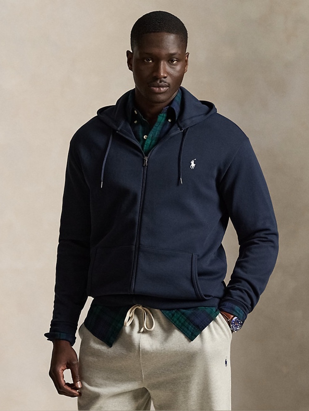 Ralph Lauren Navy Double-Knit Full-Zip Hoodie Sweater Size XL